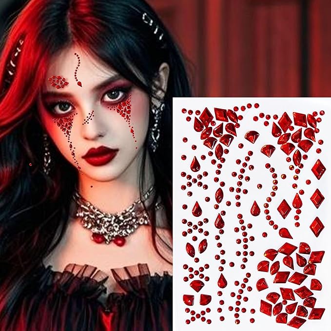 Scar Face Gems Glitter Tattoo for Eye Corner and Forehead Bindi Rhinestone Face Jewelry Rave Party Decorations For Women Kids, 3-Pack