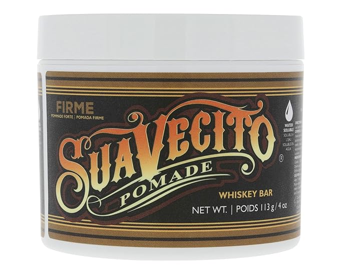 Suavecito Pomade Firme (Strong) Hold Whiskey Bar Scent 4 oz - Pomade For Men - Medium Shine Water Based Wax Like Flake Free Hair Gel - Easy To Wash Out - All Day Hold For All Hair Styles