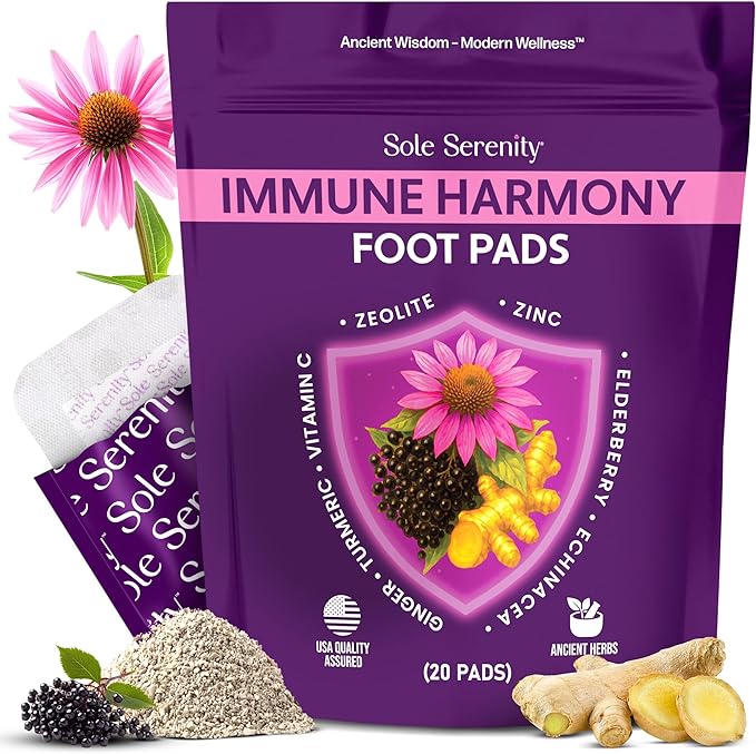 Sole Serenity Foot Pads with Vitamin C, Elderberry, Echinacea, Ginger & Zinc for Men and Women (20 Pads)