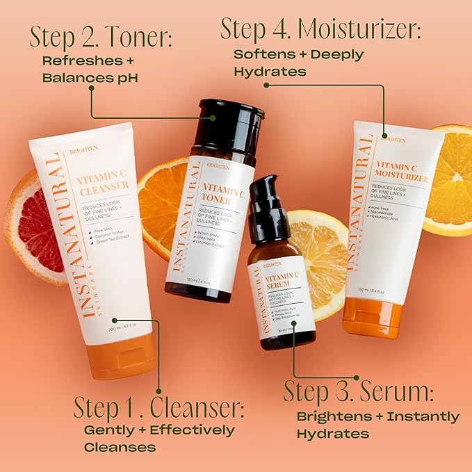 InstaNatural Vitamin C Moisturizer Face Cream, Reduces the Look of Fine Lines and Wrinkles, Moisturizing Lotion for Dry Skin with Aloe Vera, Niacinamide, Hyaluronic Acid - 3.4 Fl ounce (Pack of 3)