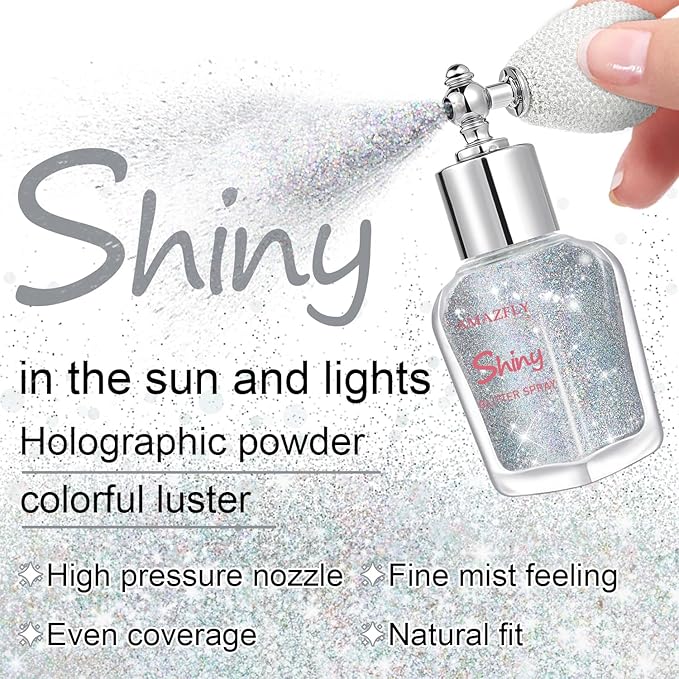 Hair and Body Glitter Spray, Shimmering Powder Sparkle Powder Makeup, Glitter Loose Sparkle Makeup for Body Highlighter,Festival Prom Rave Accessories (Silver)