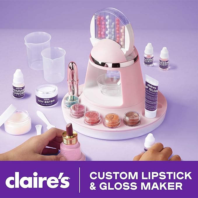 Claire's DIY Lipstick & Lip Gloss Making Kit, 97-Piece Real Makeup Arts & Crafts Set, Handmade Moisturizing Lip Glaze, Girl Toys & Cosmetic Products, Beauty & Science Gift, Ages 8+