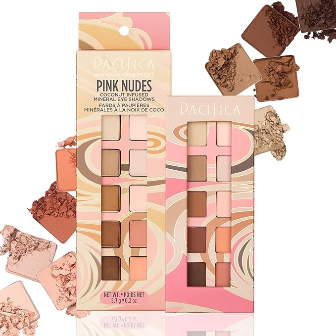 Pacifica Pink Nudes Mineral Eyeshadow Palette, 10 Neutral Shades, For Natural or Smoky Eye Look, Naked Eye Makeup, Longwearing & Blendable, Vegan, Cruelty Free Ophthalmologist Tested