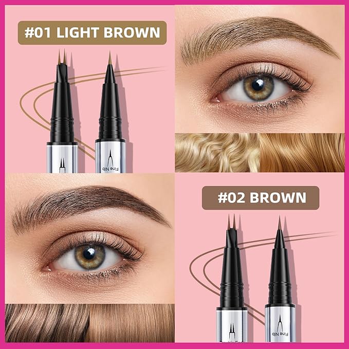 2 Pack Hair Like Eyebrow Pen Set, Long-Lasting Microblading Eye Brow Pencil for Natural Brows, 2-IN-1 Beginners & Daily Use Eyebrow Pencils for Women, Waterproof & Smudge-Proof Brow Tint