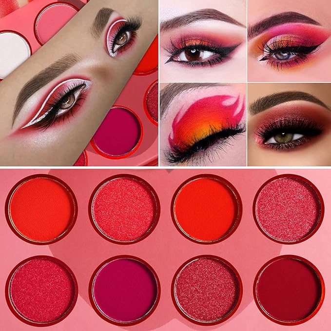 Afflano Red Eyeshadow Palette Makeup, Ultra Pigmented and Blending Bright Dark Hot True Red Black Eye Shade 12 Color, Cruelty Free Velvet Matte Shimmer Warm Fall Sunset Pink Goth red Eye Shadow Pallet