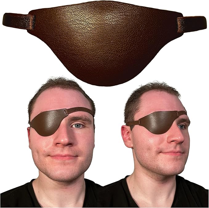Brown Leather Eye Patch with Adjustable Band and Concave Design - Comfortable Medical Eye Patch for Left or Right Eye