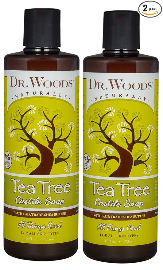 Dr. Woods Tea Tree Liquid Castile Soap - Castile Soap with Pure Tea Tree Oil, Body Wash for Men and Women, Organic Shea Butter, Natural Cleaner for Face, Hands, and Body - 16 Fl Oz, Pack of 2