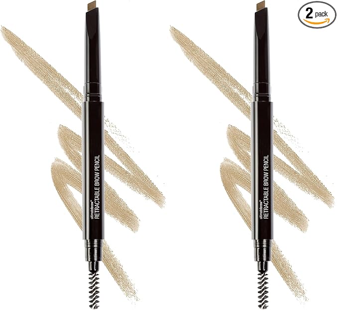 wet n wild Ultimate Eyebrow Retractable Definer Pencil, Taupe, Dual-Sided Brow Brush, Fine Tip, Shapes, Defines, Fills Brow Makeup, 1 Count (Pack of 2)