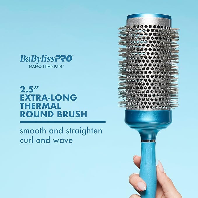 BaBylissPRO Nano Titanium 2.5" Extra-Long Thermal Round Hair Brush – Professional Blowout Brush for Smooth Results, Frizz Control for All Hair Types