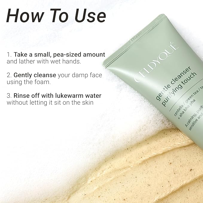 CELDYQUE Gentle Cleanser Purifying Touch – Centella, Tea Tree & Green Tea | AHA BHA PHA Exfoliating Face Wash for Sensitive, Acne-Prone Skin | Calming, Pore Purifying Korean Cleansing Foam, 5.07 fl oz