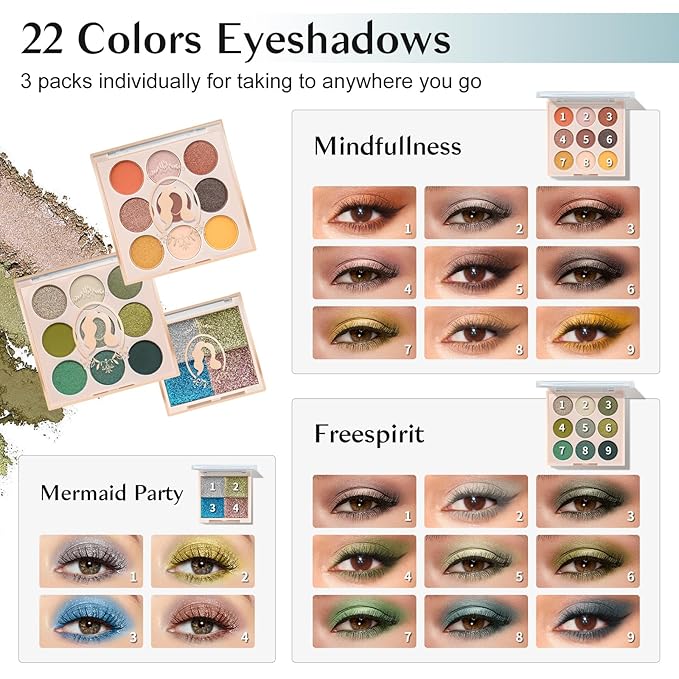 All In One Makeup Kit For Girls, Beginner Makeup Kit For Teens Make up Kit For Little Girls Full Set Make Up Kits For Women Cosmetic Set 18 Color Eyeshadow Eyeliner Lipgloss Blush Mirror - Green