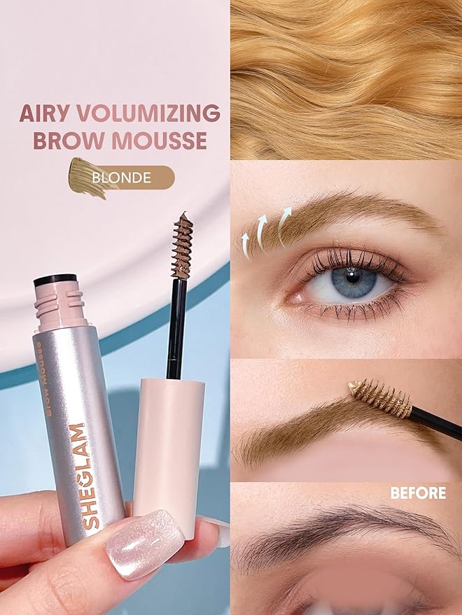 SHEGLAM Airy Tinted Volumizing Brow Mousse Eyebrow Cream Gel Highly Pigmented Shaping Filling Water Removal-Blonde