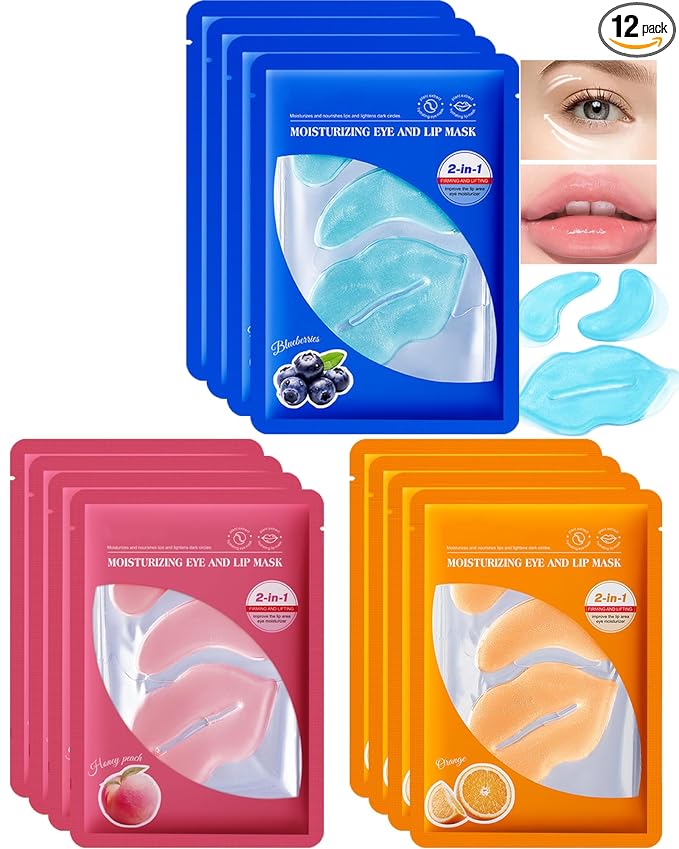 Lip and Eye Mask Kit,12 Pcs Crystal Collagen Under Eye Patches for Dark Circle Puffiness Dry Lines,Hydrating Moisturizing Skincare Lip Mask Eye Pads,Mother’s Day Skin Care Product for Women Mom-Set D