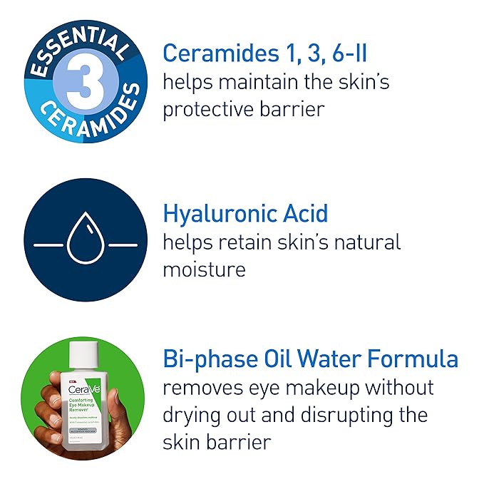 CeraVe Eye Makeup Remover with Hyaluronic Acid and Ceramides,Waterproof,Non-Comedogenic,Fragrance Free,Non-Greasy & Ophthalmologist Tested,4 Ounces,(Pack of 2)