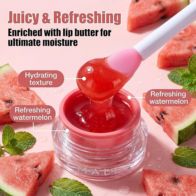 Lip balm butter BS-MALL Watermelon- Luxurious hydrating overnight lip mask Care & chapstick for Dry Chapped Lips, Lip Repair Treatment with Glossy Finish,20g