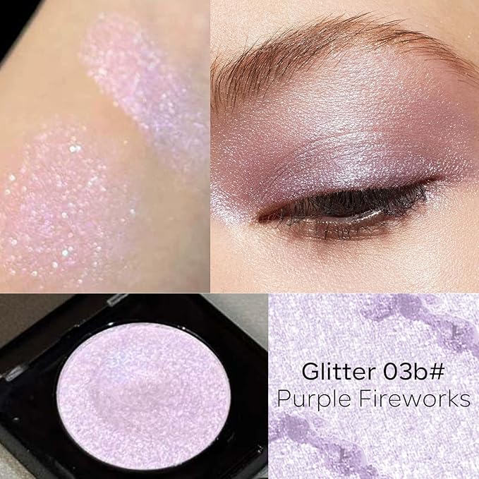 KYDA Glitter Eyeshadow Single, Sparkling Cool Light Purple Eyeshadow, Lasting Shimmer Pearl Eyes Shadow, Soft Blendable Formula, High Pigment Eyes Glitter Makeup, Wet Look Effect, Purple Fireworks