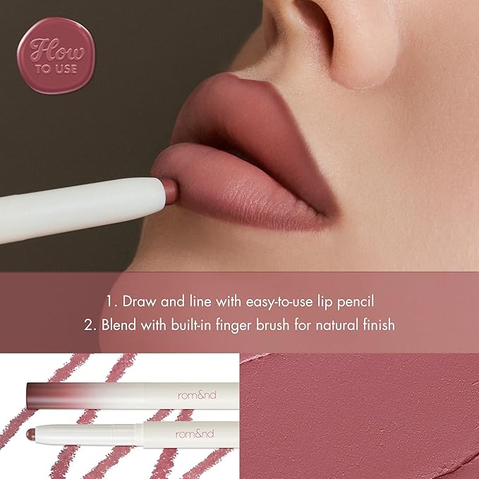 rom&nd LIP MATE PENCIL 07 Fig Spread - Precision Semi-Matte Lip Liner with Blending Brush for Effortless Natural Overlining, Contour & All-Day Wear