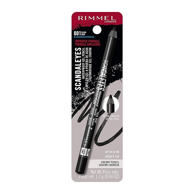 Rimmel London Scandaleyes Waterproof Gel Pencil Eyeliner, Long-Wearing, Ultra-Smooth, Smudge-Proof, 001, Black, 0.04oz