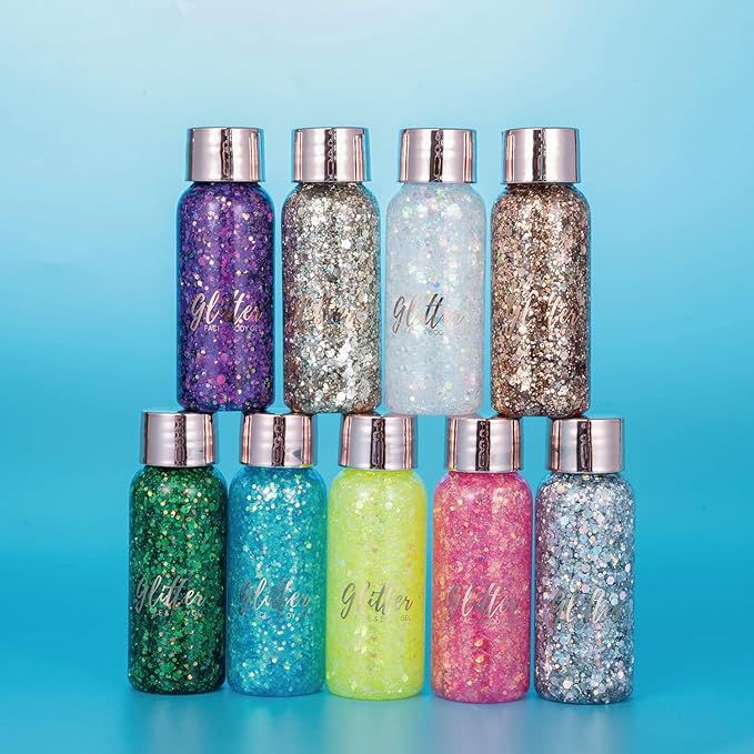 Body Glitter Gel, Mardi Gras Chunky Face Glitter Mermaid Sequins, Sparkly Hair Glitter,Singer Concert Festival Rave Accessories, Halloween Body Painting (#107 Rose Gold)