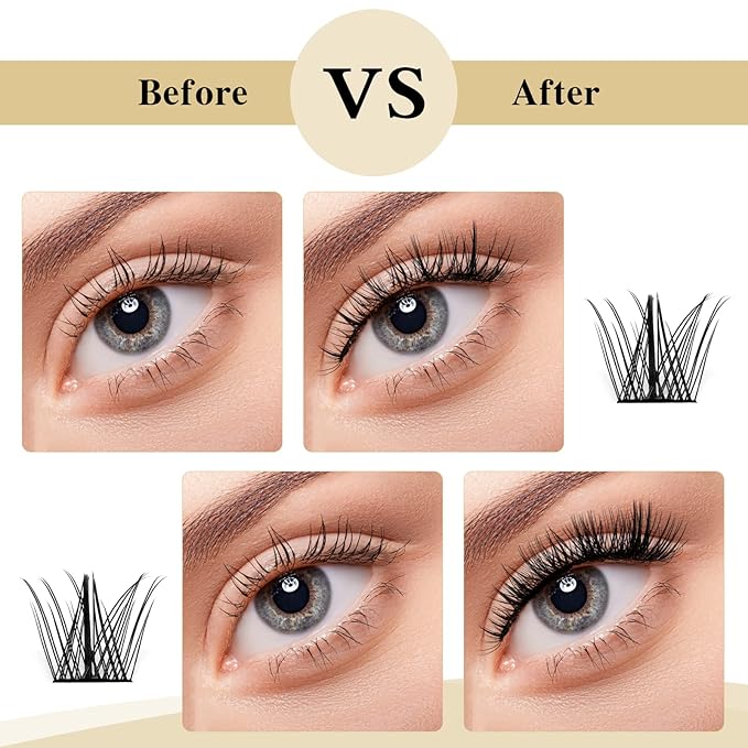 QUEWEL Lash Clusters 72 Pcs Wide Stem Individual Lashes C/D Curl 8-16mm Length DIY Lash Extension Soft False Eyelashes Wispy Cluster Lashes Easy to Create Natural Look At Home(Sparkle-C-MIX8-16mm)