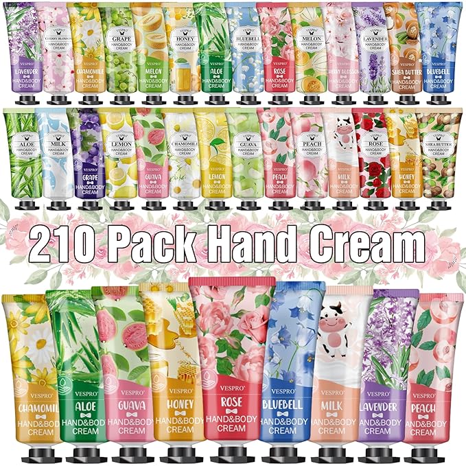 VESPRO 210 Pack Moisturizing Hand Cream Gifts Set, Mothers Day Gifts, Hand Lotion Travel Size for Dry Cracked Hands, Bulk Hand Lotion for Teacher Gifts, Nurse Gifts, Bridesmaid Gifts, Small Gifts