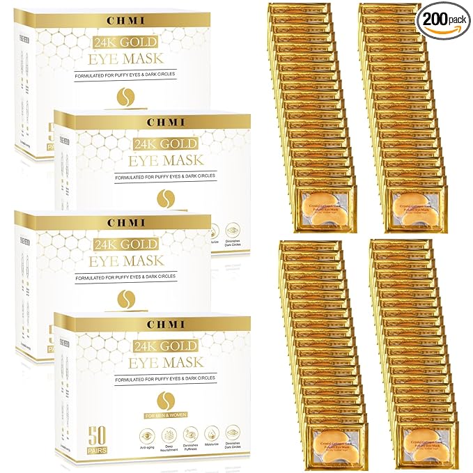 CHMI Under Eye Patches (200 Pairs) - 24K Gold Eye Patches for Puffy Eyes, Dark Circles, EyeBags and Wrinkles, Collagen Skin Care Products, Beauty & Personal Care