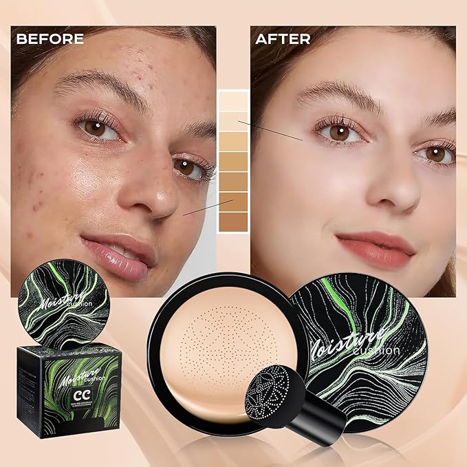 Mushroom Head Air Cushion CC Cream - Tattoo Cover up BB Cream Foundation Makeup Moisturizing Concealer Long-Lasting, Cushion Foundation Full Coverage Self Adjusting (Ivory)