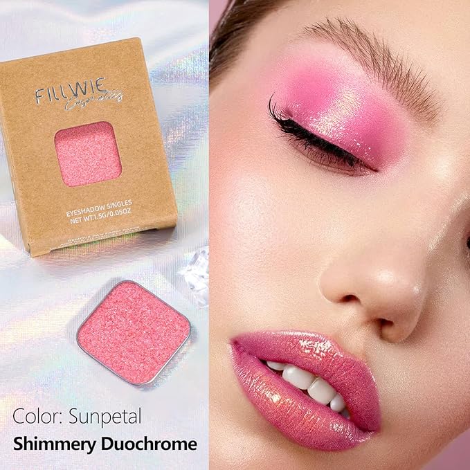 Duochrome Chameleon Cream-to-Powder Eyeshadow, Pink to Gold Color Shift, High Pigment Creamy Putty Texture, Zero Fallout Metallic Shimmer, Long-Lasting Single Eyeshadow Refill (Sunpetal)