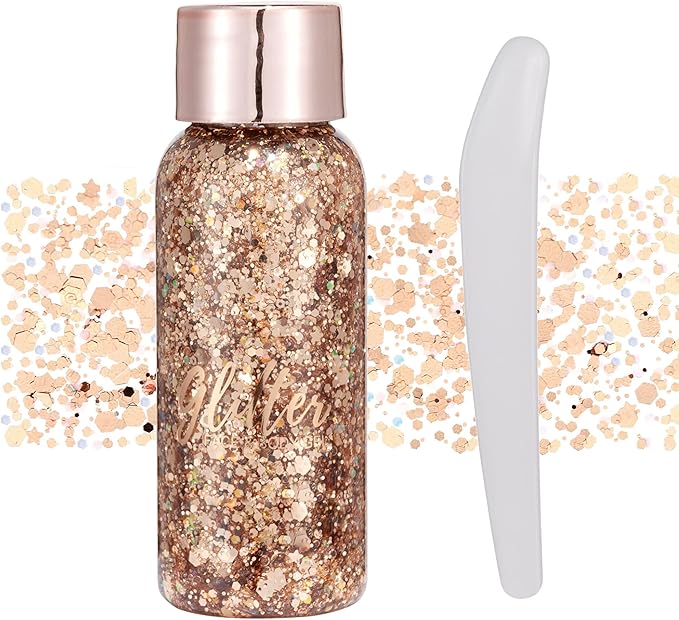 Body Glitter Gel, Mardi Gras Chunky Face Glitter Mermaid Sequins, Sparkly Hair Glitter,Singer Concert Festival Rave Accessories, Halloween Body Painting (#107 Rose Gold)