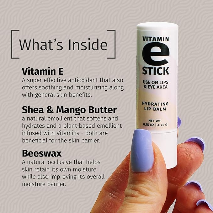Reviva Labs Vitamin E Stick - Hydrating Lip Balm for Chapped Lips & Under Eye Care - Moisturizing with Beeswax, Shea Butter & Allantoin - Vitamin E Lip Balm for Men & Women (Pack of 3)