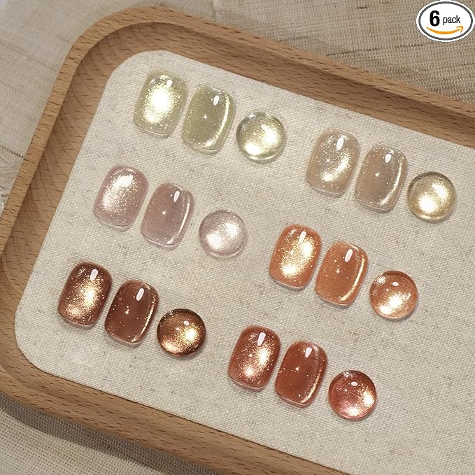 GAOY Glitter Cat Eye Gel Nail Polish Set with Magnet, Sliver, Brown, Pink, Coral Holographic Cat Eye, Salon Gel Manicure and Nail Art DIY at Home, Sunshine