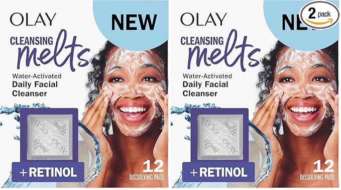 Olay Cleansing Melts + Retinol Face Cleanser, 12ct, Water-Activated Face Wash Cleans, Tones, and Refreshes Skin, (Pack of 2)