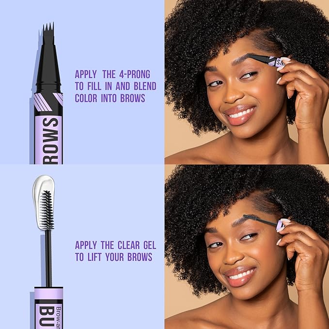 Vevivia Eyebrow Pen and Eyebrow Gel - Brow Pen 2-in-1 Eyebrow Pencils for Women with Micro-Fork Tip and Brow Gel Clear, Eyebrow Makeup for All-Day Defined, Fuller Brows, Black Brown