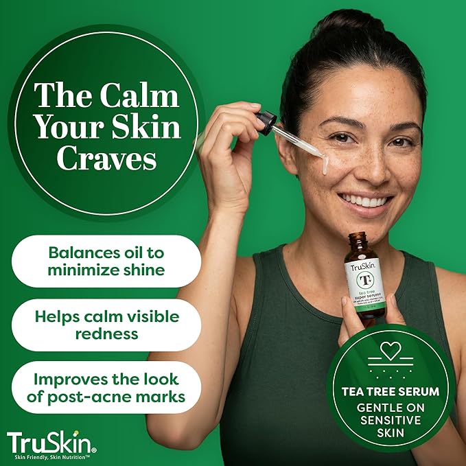 TruSkin Tea Tree Oil Acne Treatment Serum for Face - Salicylic Acid, Niacinamide, Vitamin C & Retinol - Clarifying Super Facial Serum for Acne-Prone Skin & Pores, 1 Fl Oz