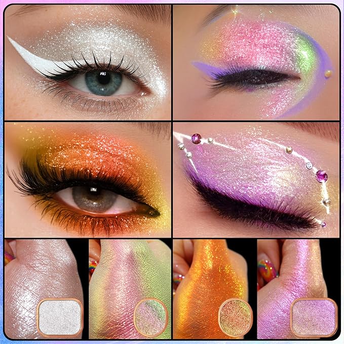 UCANBE Chameleon Shimmer Eyeshadow Makeup Palette, 4 Colors Metallic Glitter Multichrome Eye Shadow Pallet, High Pigmented Creamy Sparkling Duo Chrome Multidimensional Eye Make Up Kit