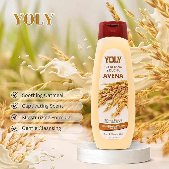 YOLY Oatmeal Body Wash - Daily Moisturizing, For Dry & Sensitive Skin, Refreshing & Rejuvenating, 25.3 Fl Oz (Pack of 4)