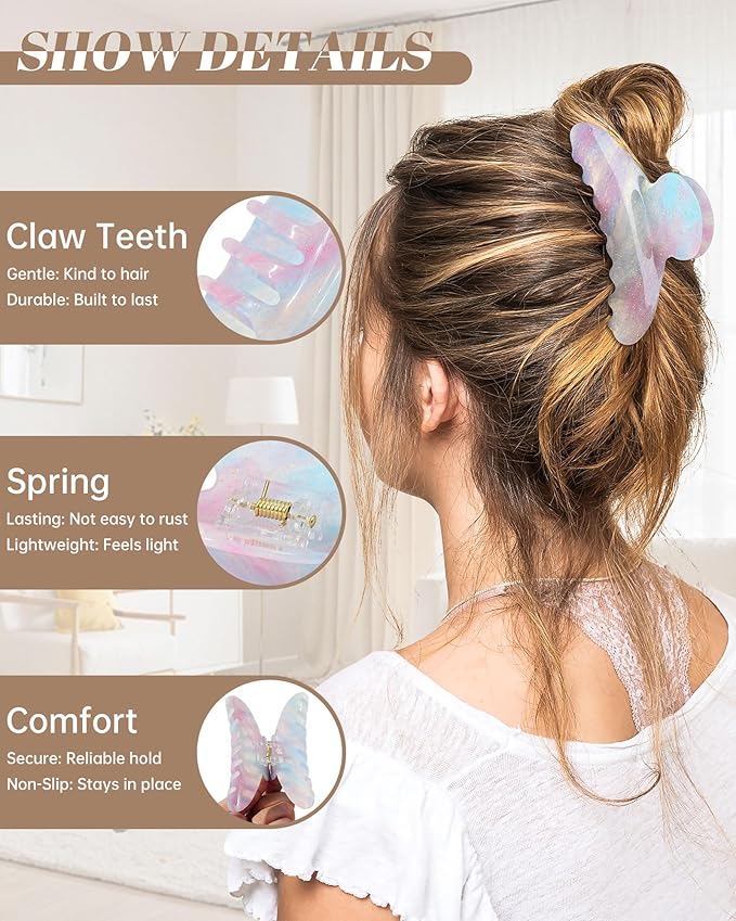 Mesovor 4 Pack Acrylic Hair Clips Claws, Nonslip 4.1" Large Hair Grip Hairclips for Thin and Thick | French Banana Barrettes Hair Strong Hold Hair Jaw Clamps (Light Blue, Orange, Light Pink, Purple)