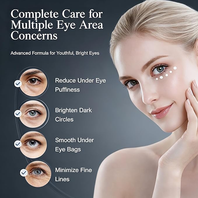 Retinol,Caffeine & Peptides Under Eye Serum, Fast Absorbing, Instant Firming,Correction for Puffy Eye Bags Fine Lines Dark Circles Wrinkles – Anti-Aging Wrinkle Remover
