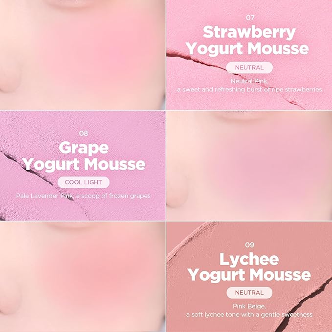 lilybyred Luv Beam Cheek Mousse | Heart-Shaped Korean Cream Blush, Airy Soft-Matte Texture, Soft-Focus & Pore-Blurring Finish, Seamless Buildable, Natural Flush, 0.13 oz. (09 Lychee Yogurt Mousse)