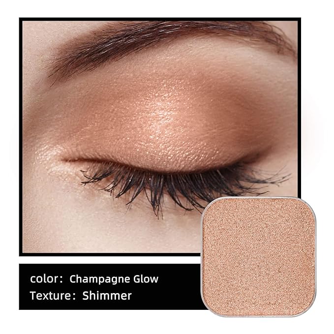 Refill Shimmer Champagne Single Eyeshadow with Pan (No Case), Light Gold Highlight Shade, Smooth Blendable Long-Lasting Powder, Fits Magnetic Palette (Champagne Glow)