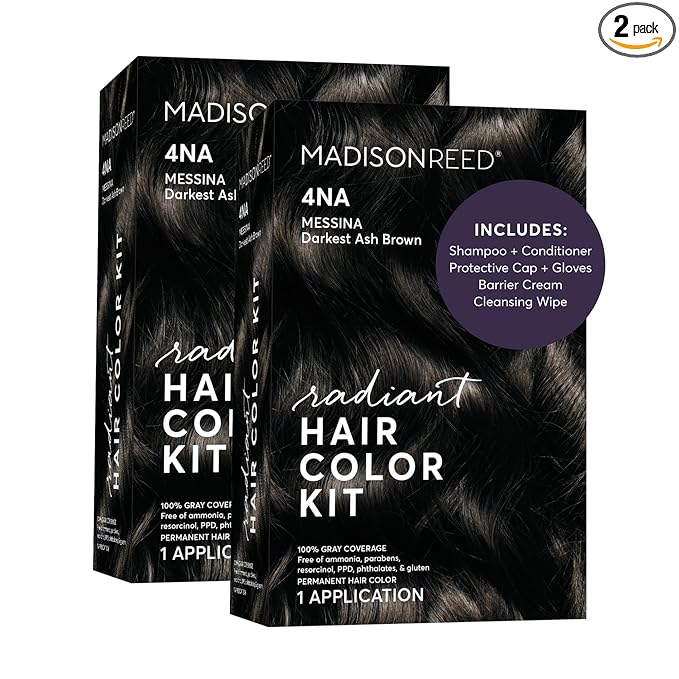 Madison Reed Radiant Hair Color Kit - 4NA Darkest Ash Brown with Cool Smoky Undertones (Messina Brown), Dimensional Gray Hair Blending Permanent Hair Dye, PPD-Free & Ammonia-Free, 2 Pack