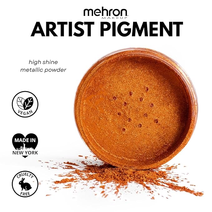 Mehron Makeup Artist Pigment – Metallic FX Powder | Metallic Powder Pigment for Face & Body Paint, Eyeshadow & Eyeliner, Cosplay .15 oz (4.1 g) (Copper) | Made in the USA