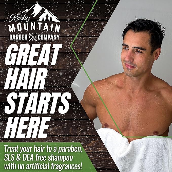 Rocky Mountain Barber Company Men's Shampoo - Tea Tree Oil, Peppermint & Eucalyptus for All Hair Types