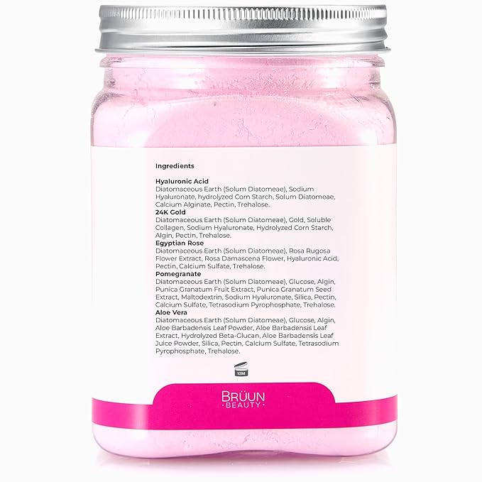 BRÜUN Peel-Off Jelly Mask for Face Care- A Bundle of 5 Different Treatment Jars (24k Gold, Egyptian Rose, Pomegranate, Aloe Vera and Hyaluronic)-Skin Care Moisturizing Gel Mask for Spa Set for Adults