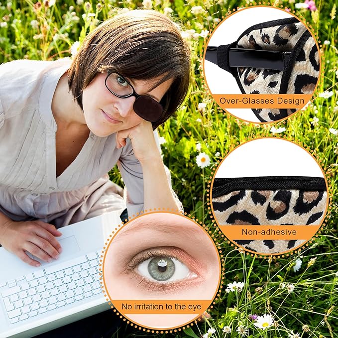 eZAKKA Eye Patches for Adults, Eye Patch for Glasses, Silk Eye Patch Medical for Lazy Eye Patches for Women Amblyopia Strabismus and After Surgery (Brown+Leopard)