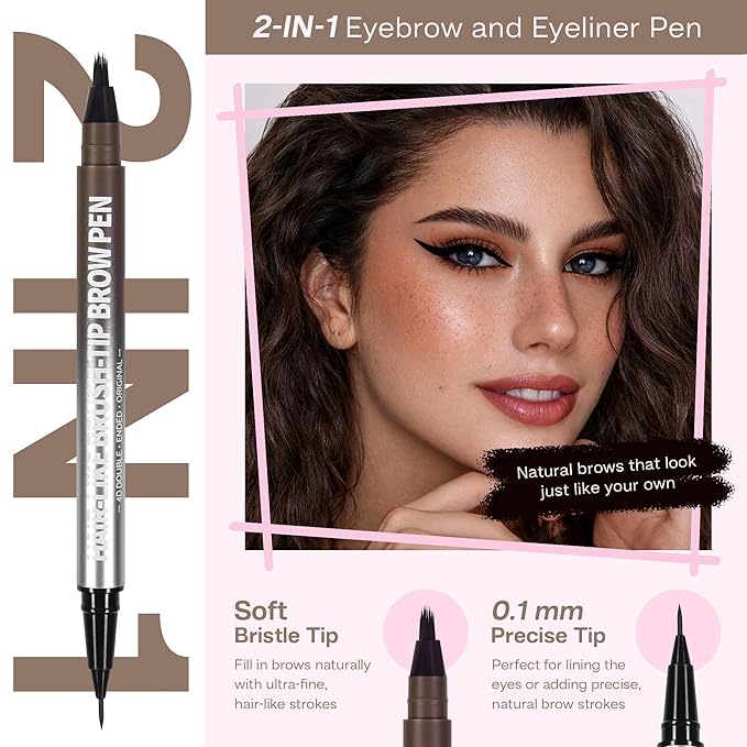 CALAILIS 2-in-1 Eyebrow Pencils for Women, Dual-Ended Liquid Eyebrow Pencil with Microblading 4D and Precise Brush-Tip, Waterproof Stay on All Day, Create Natural Hair-Like Brows (Brown)