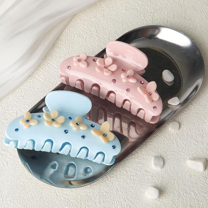 HAIMEIKANG 2 PCs Acrylic Bow Hair Claw Clips for Women - Cute Banana Non-Slip Strong Hold Barrettes Y2K Hair Clips for Thick Thin Hair