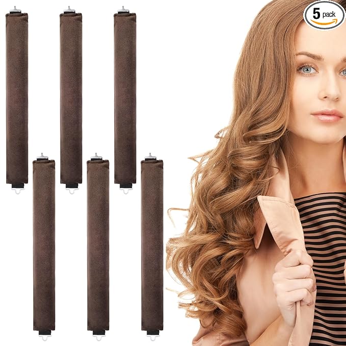 5Pcs Heatless Curls Rods, Soft Flexi Satin Flexi Rods for Heatless Curls, Satin Heatless Curls Overnight, for Lazy Curls & Waves, Gentle Styling Tools for Overnight Hairstyles