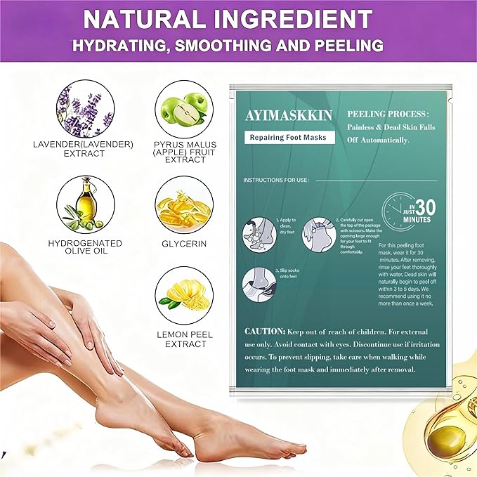 Peeling Foot Mask 3 Pack | Lavender Extract Foot Peel for Dead Skin Removal & Heel Repair | Dermatologically Tested
