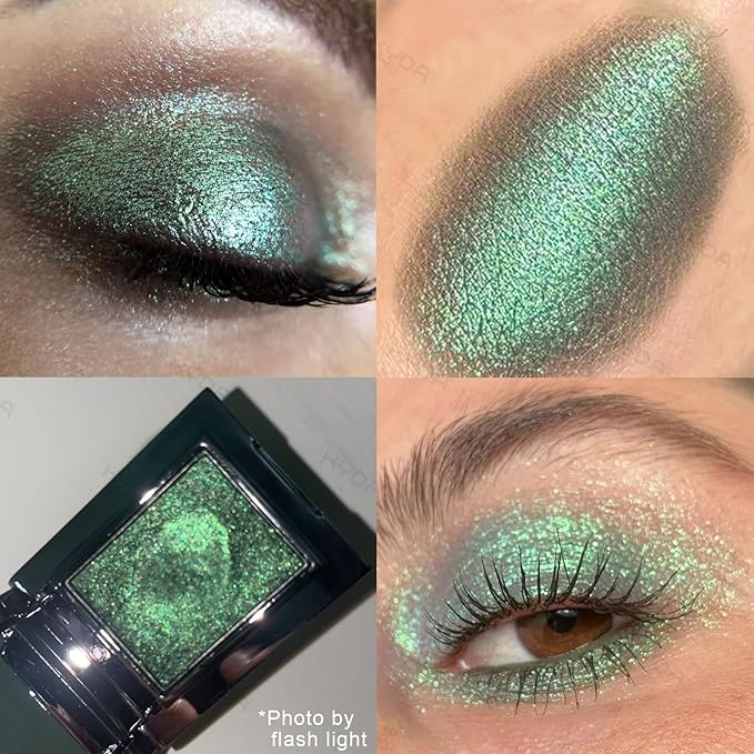 KYDA Chameleon Smoky Green Eyeshadow, Chameleon Chrome Metallic Eye Shadow, Smooth Pressed Powder Palette, High Pigment Glitter Eyeshadow, Lasting Eye Glitters Makeup with Mirror